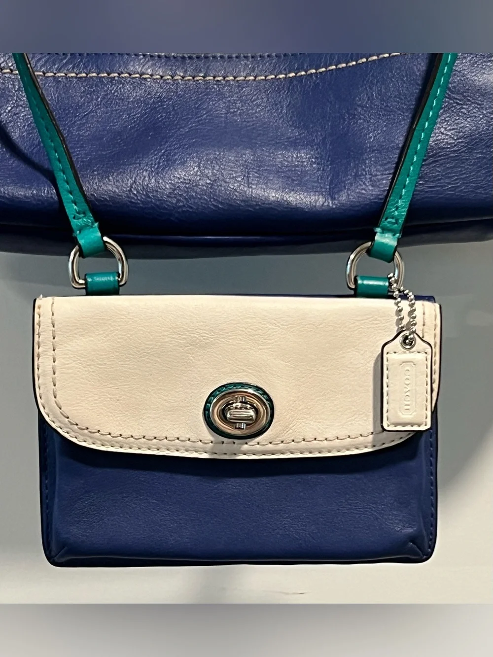 Coach Carrie Color block Leather Shoulder Bag with Matching Crossbody Wallet Set